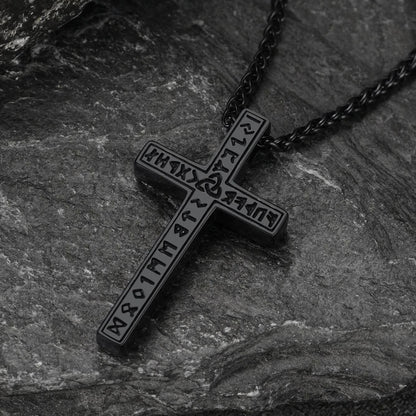Viking Rune Cross Pendant Necklace for Men