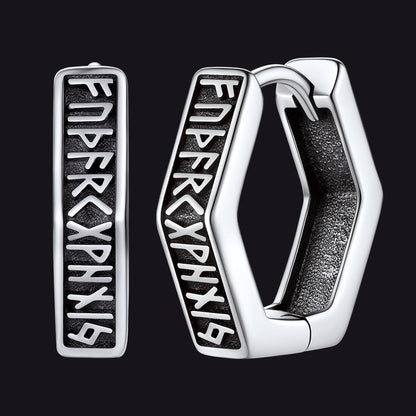 Viking Hexagon Runes Hoop Earrings For Men