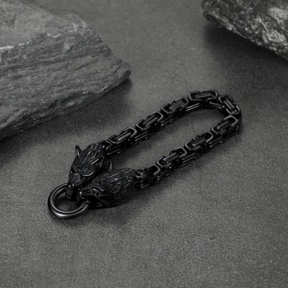 Viking Wolf Head Chain Bracelet Cuff Bangle Gift for Men